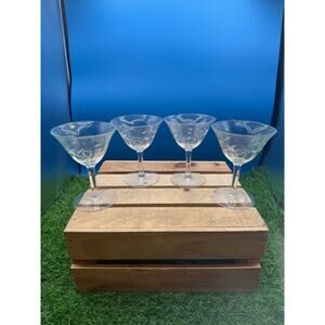 Vintage Etched Crystal Cocktail Glasses-Set of 4- Delicate Floral Cornucopia